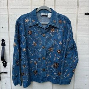 Floral Embroidered Blue Denim Jacket